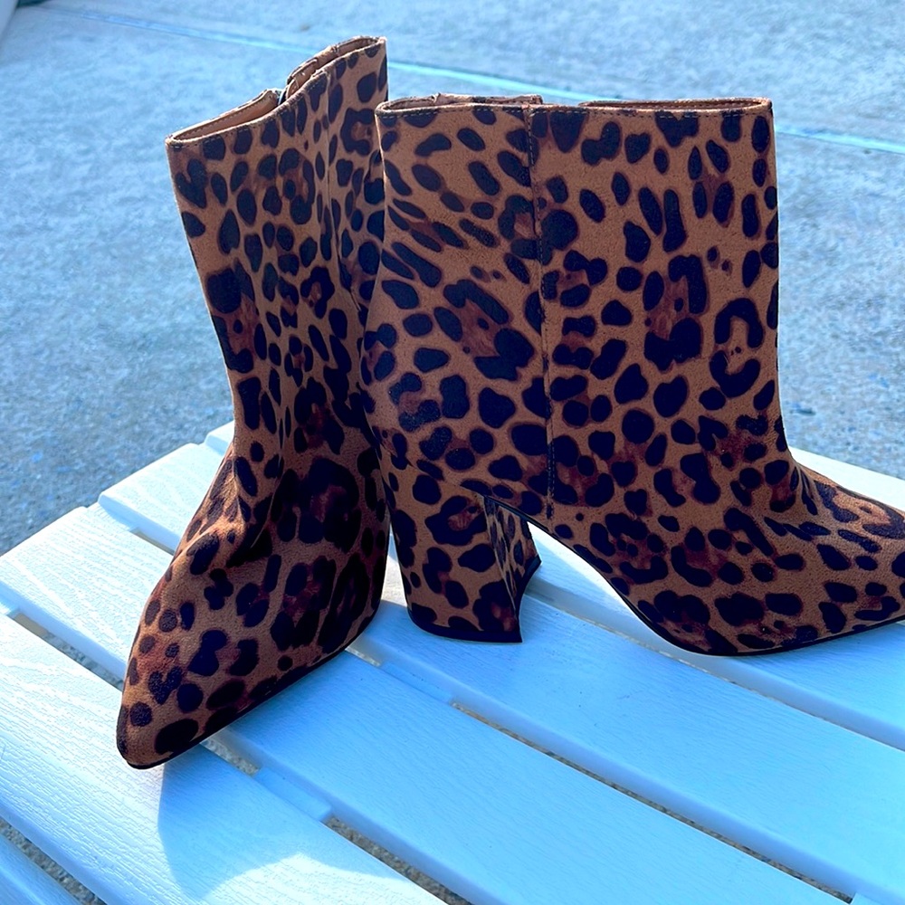 Leopard high heel ankle boots